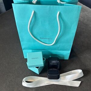 Tiffany & Co. Suede Ring Box with Blue Gift Box Blue Gift Bag and White Ribbon